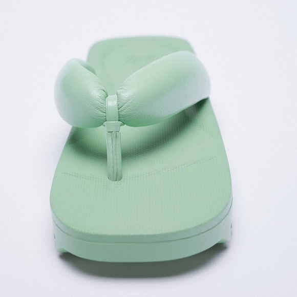 ZARA PADDED LEATHER SANDALS MINT GREEN 8/9 - Picture 4 of 12